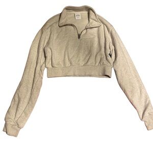 Aritzia Oatmeal Cropped Zip-Up Sweatshirt
